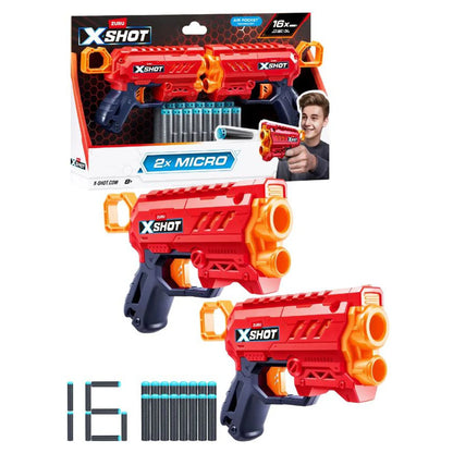 X-Shot Excel Micro 2.0 Twin Pack Blasters with 16 Darts