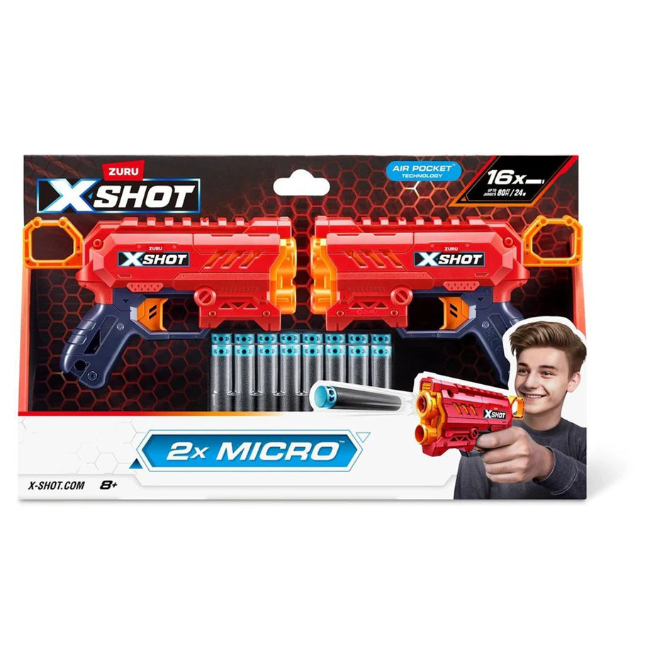 X-Shot Excel Micro 2.0 Twin Pack Blasters with 16 Darts