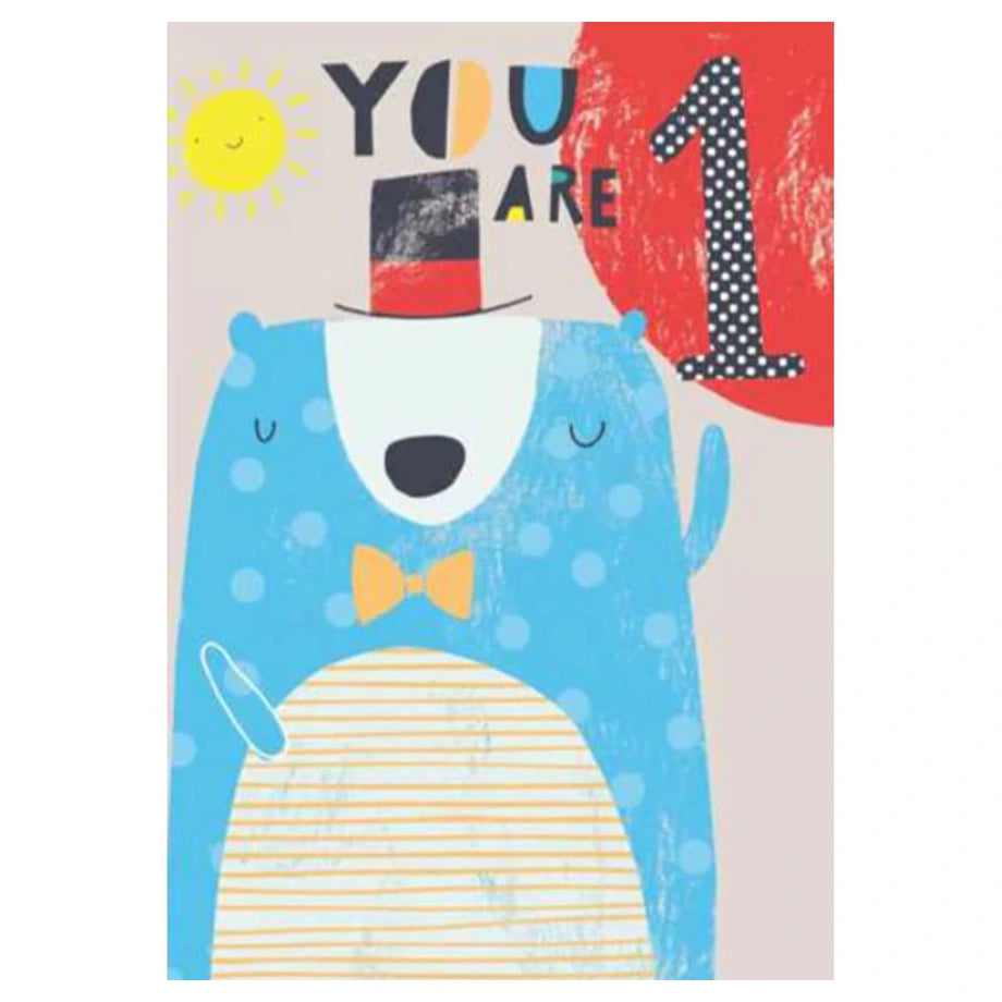 Pigment Bright Sparks Bear With A Hat You Are 1 Birthday Greeting Card (13 x 17.6 cm)