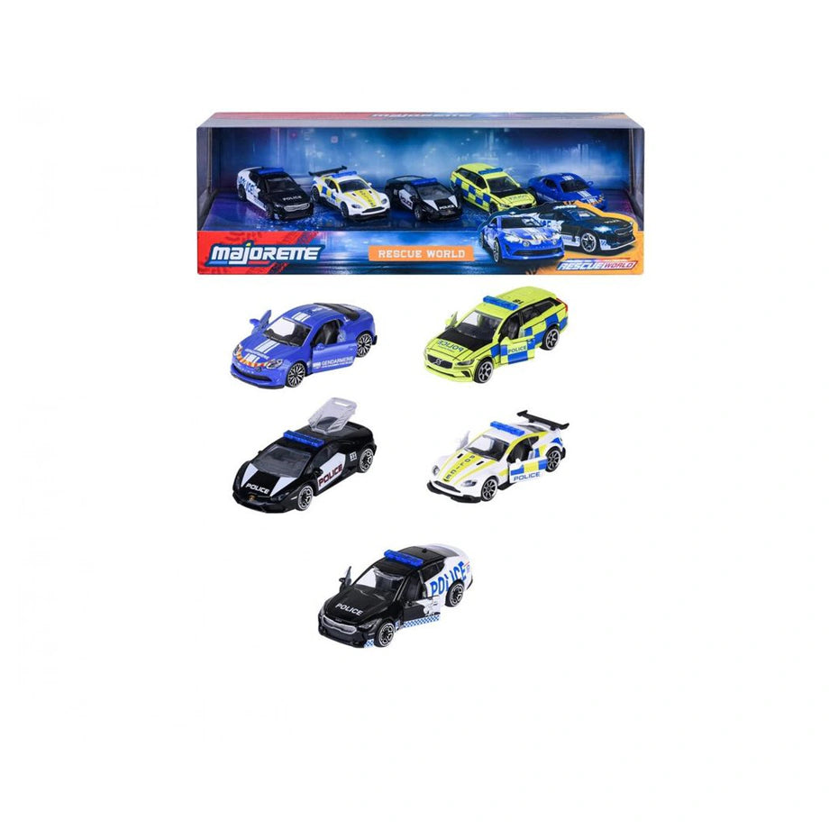 Majorette Rescue World Die-cast Police Cars Pack of 5 (7.5 cm)