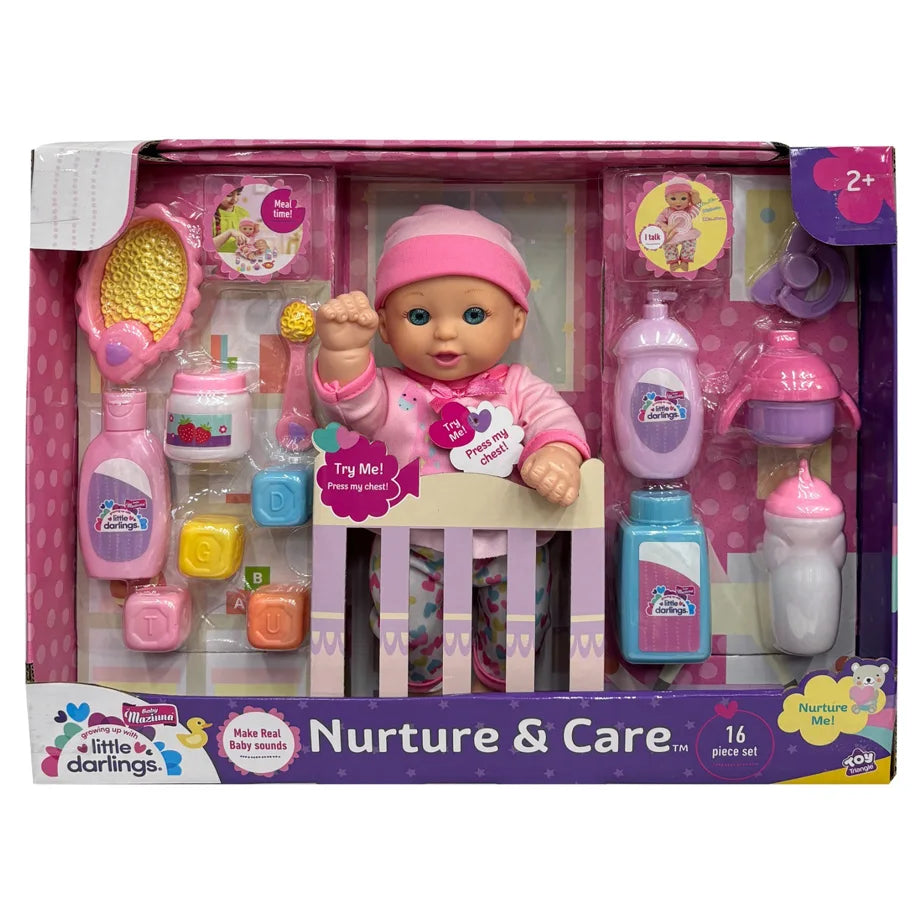 Baby Maziuna Little Darlings Nurture & Care Interactive Baby Doll Playset (27.9 cm, 16 Pieces)