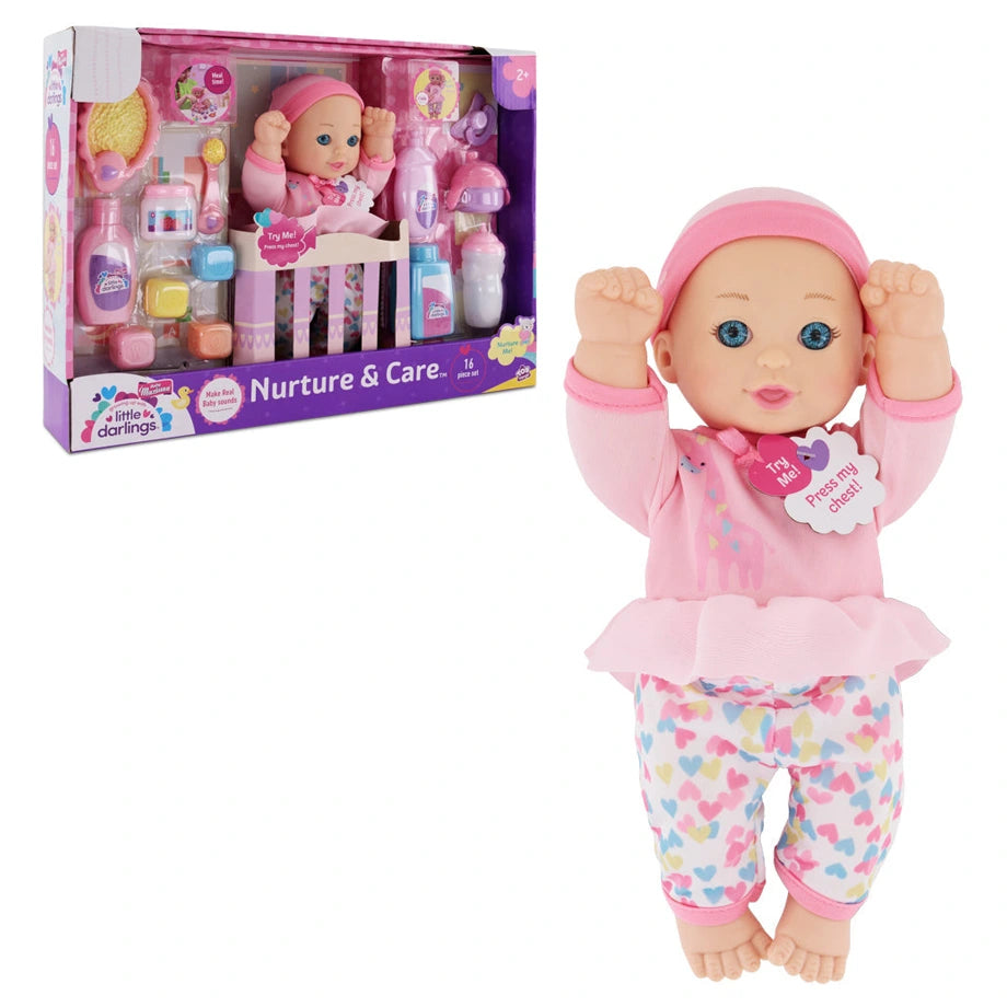 Baby Maziuna Little Darlings Nurture & Care Interactive Baby Doll Playset (27.9 cm, 16 Pieces)