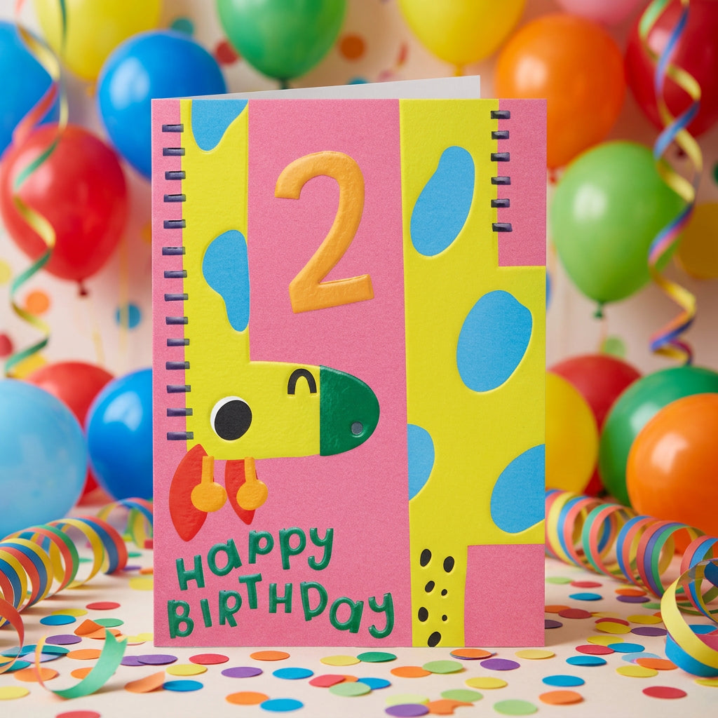 Raspberry Blossom Zoopa Doopa Giraffe 2Nd Birthday Greeting Card (12.5 X 17.2 Cm)