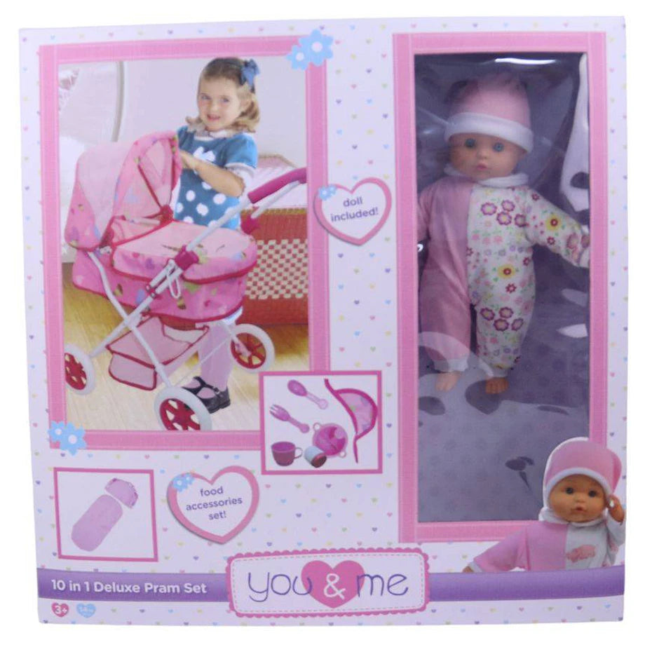 You & Me 10-In-1 Deluxe Pram Playset (10 Pieces, 14 Cm)