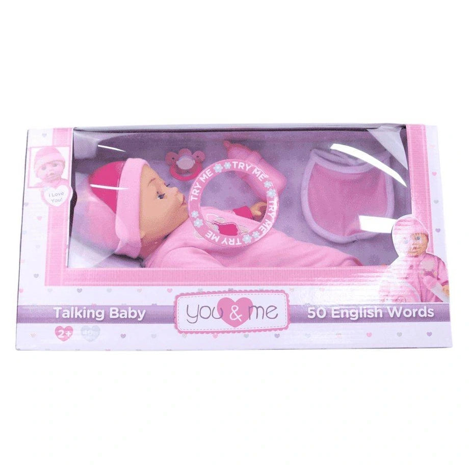 You & Me 50 English Words Talking Baby Doll (40 cm, Pink)