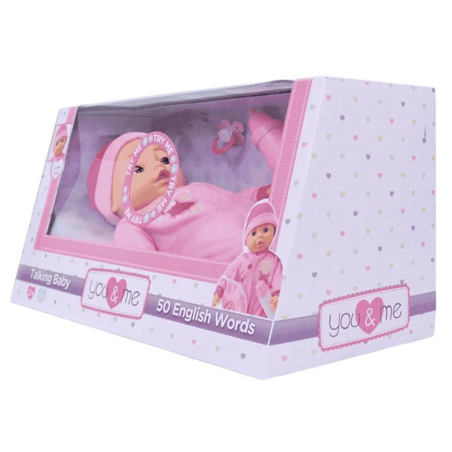 You & Me 50 English Words Talking Baby Doll (40 cm, Pink)