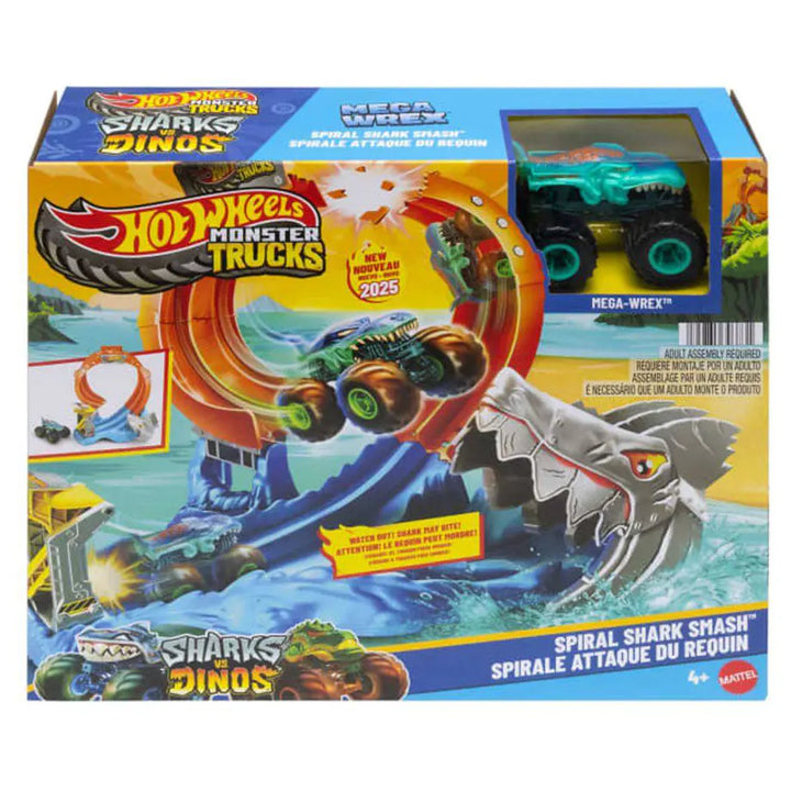 Hot Wheels Monster Trucks Spiral Shark Smash Playset