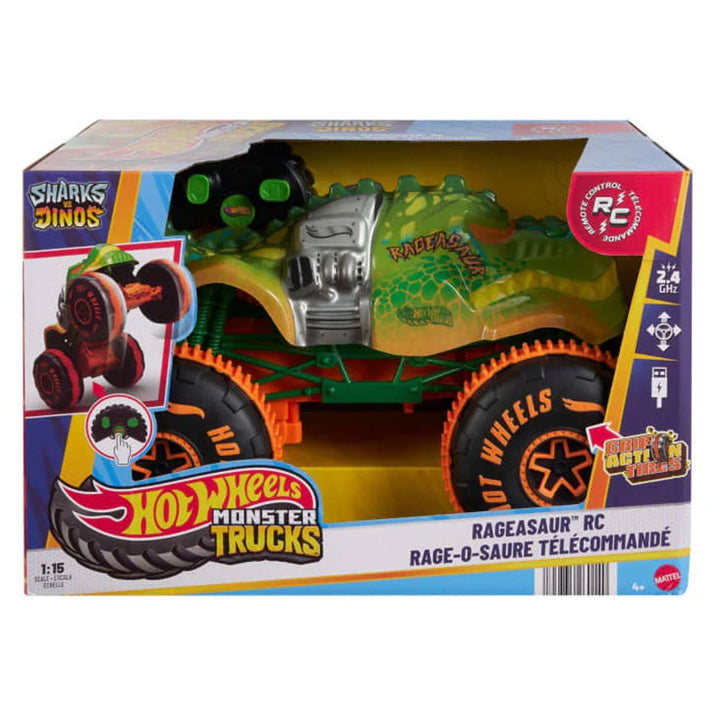 Hot Wheels Monster Trucks Sharks vs. Dinos Rageasaur RC Car (Green)