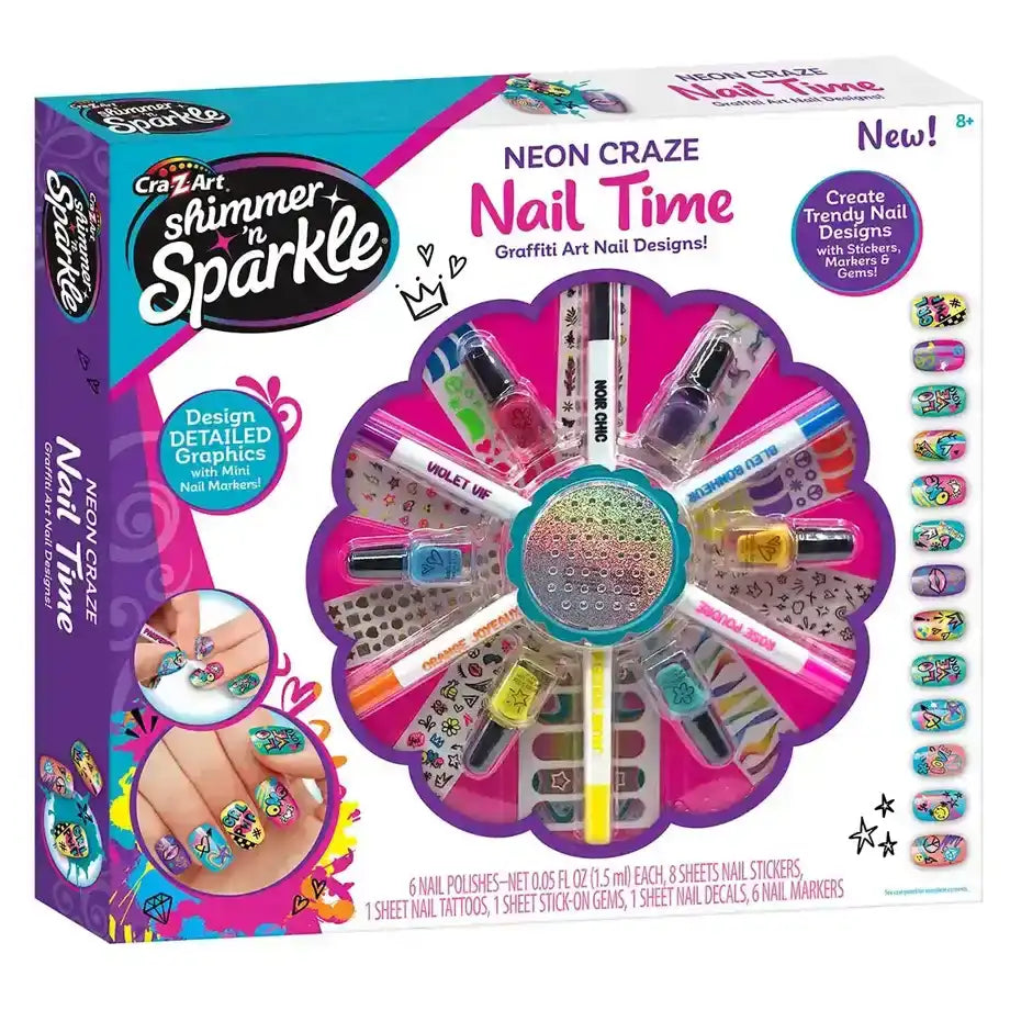 Cra-Z-Art Shimmer 'n Sparkle Neon Craze Nail Time Graffiti Art Nail Design Kit