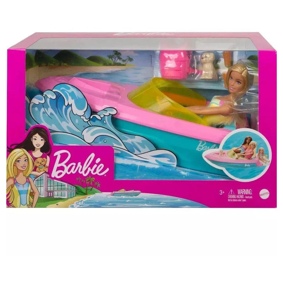 Mattel Barbie Doll & Boat Playset (Pink/Blue)