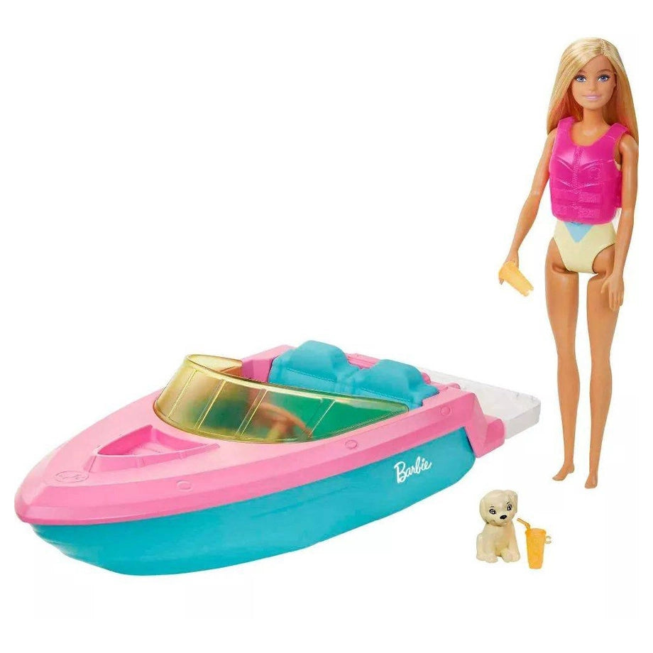Mattel Barbie Doll & Boat Playset (Pink/Blue)