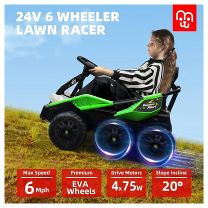 Miniature Motors 6-Wheeler Lawn Racer Ride-on Car (24V, Green/Black)