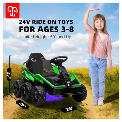 Miniature Motors 6-Wheeler Lawn Racer Ride-on Car (24V, Green/Black)