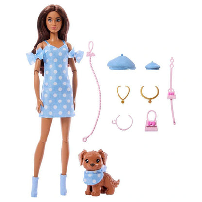 Barbie Twinning Looks Brunette Doll with Puppy and Accessories (29.5 cm)