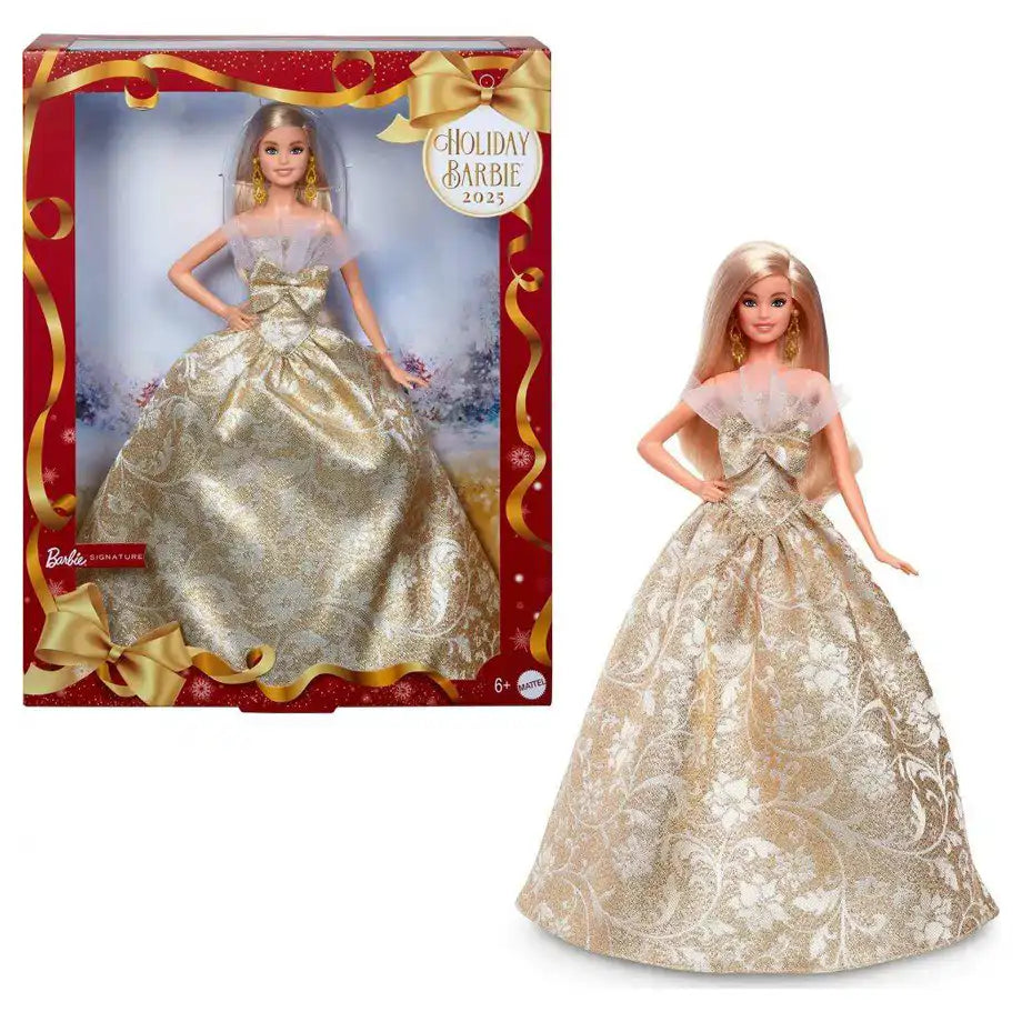 Barbie Signature 2025 Holiday Barbie in Silver & Gold Gown Blonde Doll
