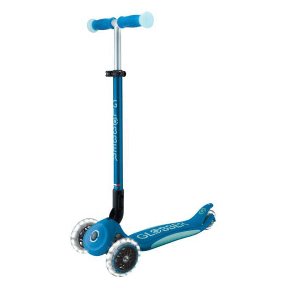 Globber Elite Lights Glow 3-Wheel Foldable Kick Scooter (Blue)