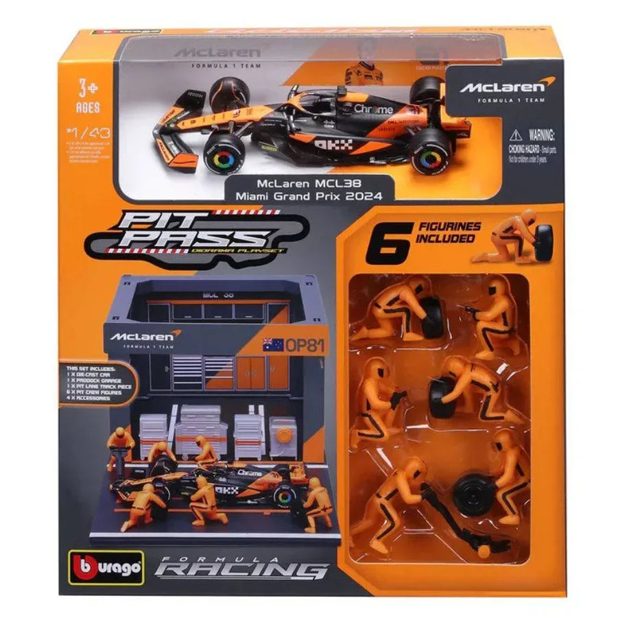 Bburago Formula One Racing McLaren MCL38 Miami Grand Prix 2024 Pit Pass Diorama Playset (1:43)