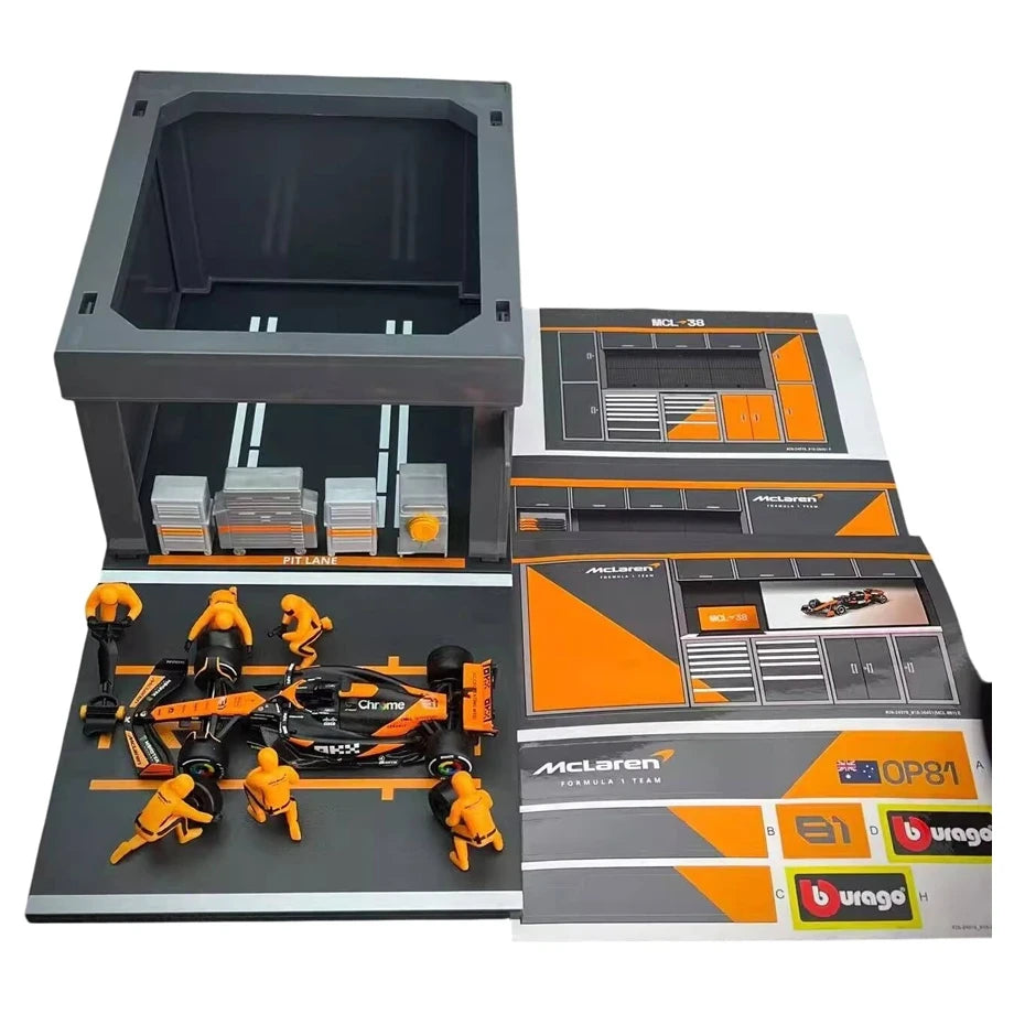 Bburago Formula One Racing McLaren MCL38 Miami Grand Prix 2024 Pit Pass Diorama Playset (1:43)