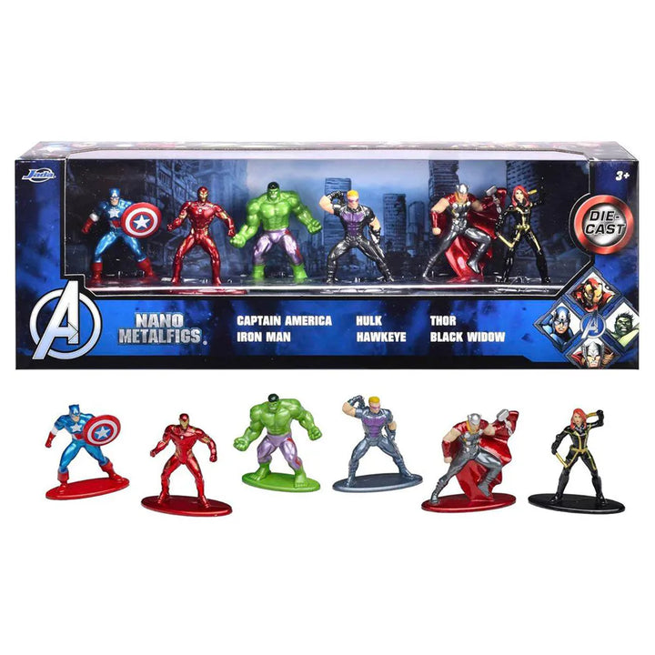 Jada Nano Metalfigs Marvel Avengers Die-cast Figure Diorama Pack (4 cm, Pack of 6)