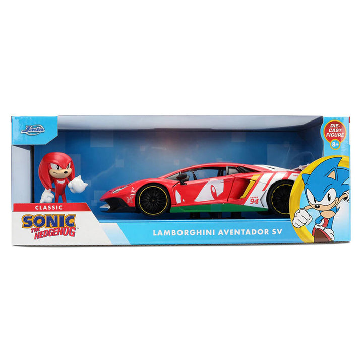 Sonic the Hedgehog Lamborghini Aventador SV Die-cast Car with Knuckles Figure (1:24, Red/White)