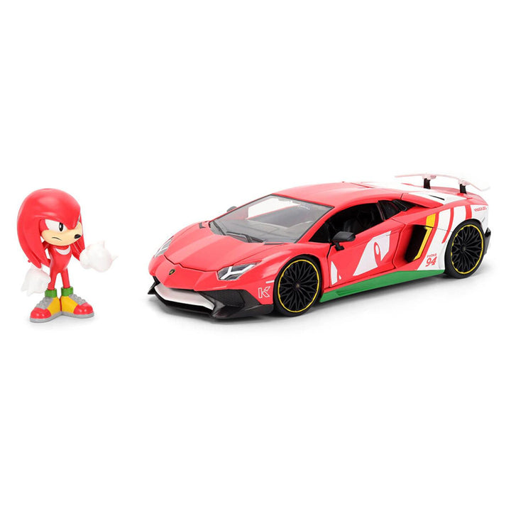 Sonic the Hedgehog Lamborghini Aventador SV Die-cast Car with Knuckles Figure (1:24, Red/White)