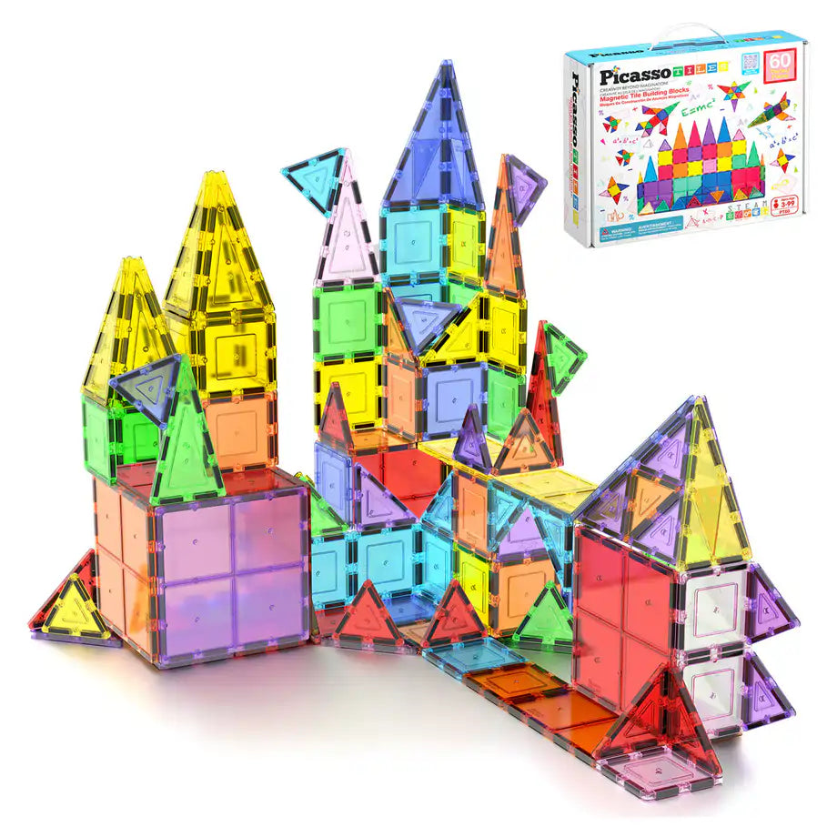 PicassoTiles Magnetic Tile Building Blocks Set (60 Pieces)
