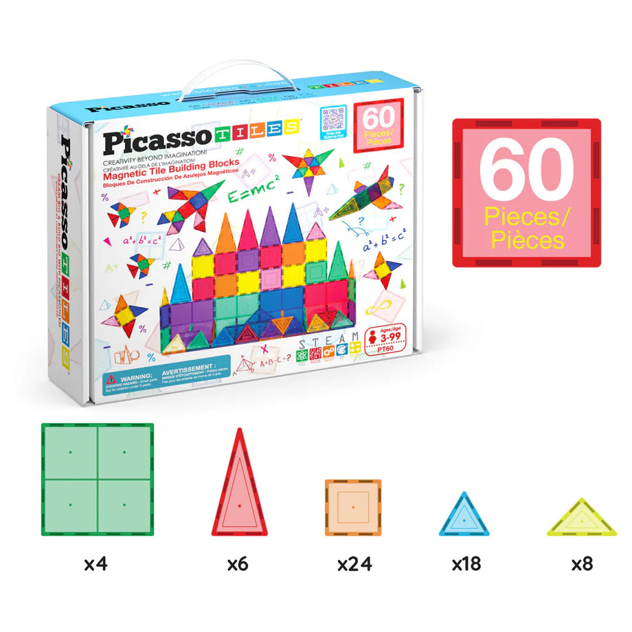 PicassoTiles Magnetic Tile Building Blocks Set (60 Pieces)