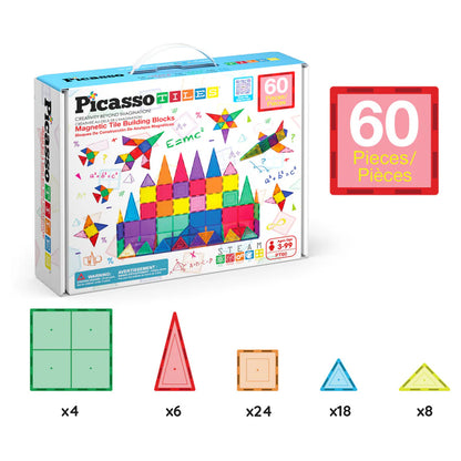 PicassoTiles Magnetic Tile Building Blocks Set (60 Pieces)