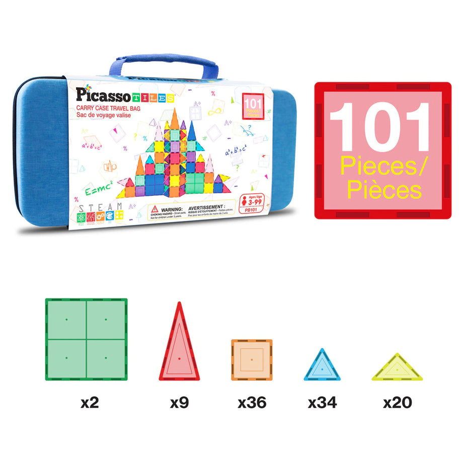 PicassoTiles Magnetic Tiles with Carry Case (41.91 x 9.4 x 20.57 cm, 101 Pieces)
