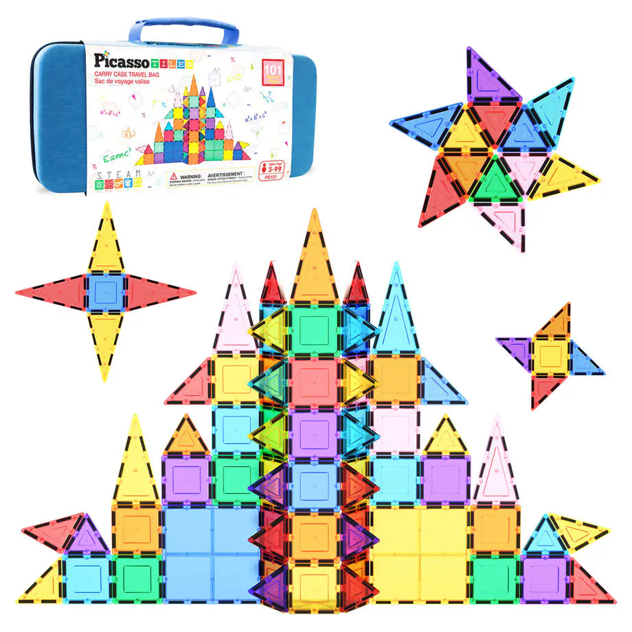 PicassoTiles Magnetic Tiles with Carry Case (41.91 x 9.4 x 20.57 cm, 101 Pieces)