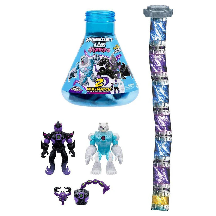 MrBeast Lab Hybrids Hyper Fusion Series Shadowfin vs Tundra Claw Mix and Match Action Figures Pack (10.16 cm, Pack of 2)