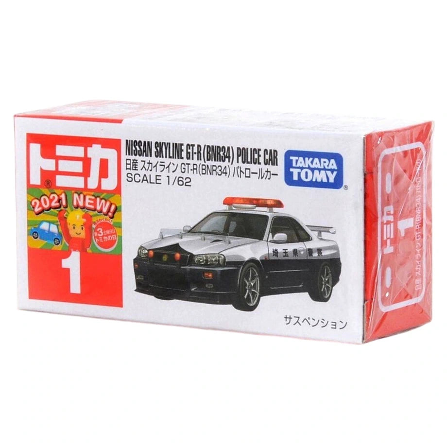 Takara Tomy Tomica 1 Nissan Skyline GT-R (BNR34) Police Die-cast Car (1:62, White/Black)