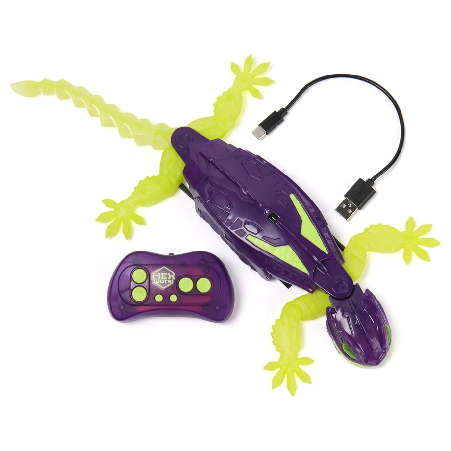 Hex Bots Wall Crawler Gecko Glow-in-the-Dark RC Toy (Purple/Green)