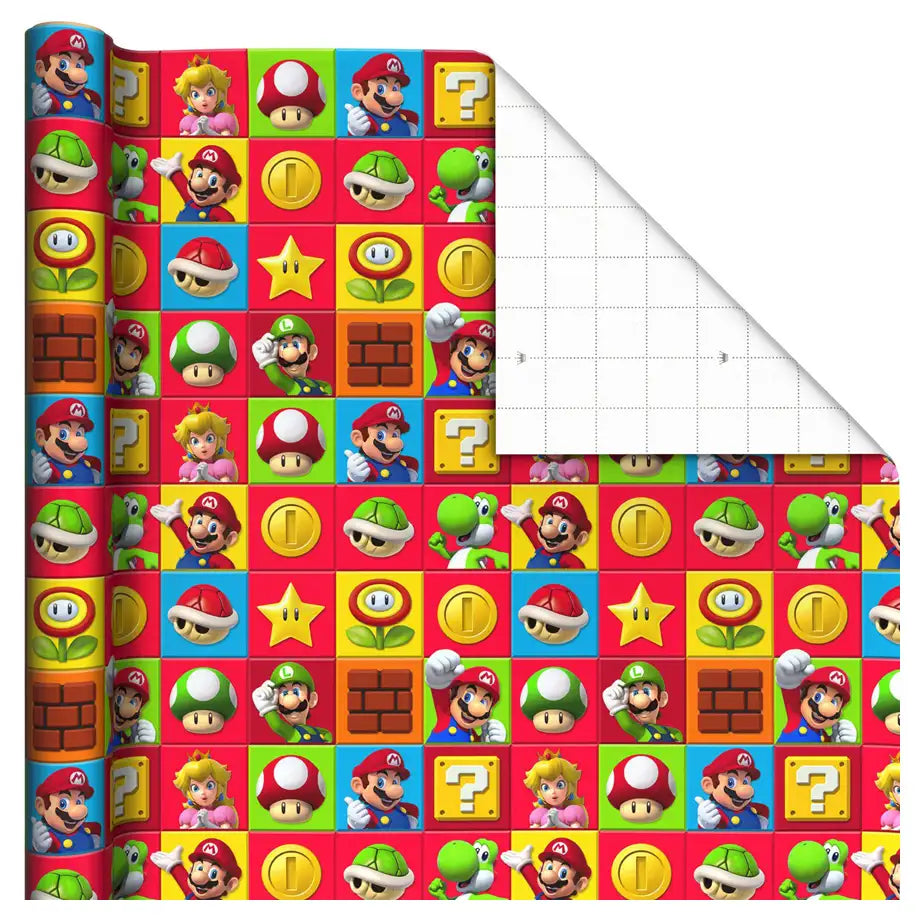Hallmark Nintendo Super Mario Colorful Squares Gift Roll Wrap (2 M)