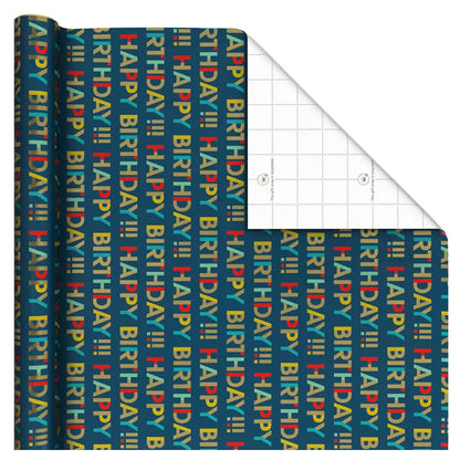 Hallmark Birthday All-Caps Happy Birthday Gift Roll Wrap (2 m, Navy Blue)