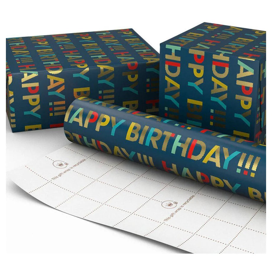 Hallmark Birthday All-Caps Happy Birthday Gift Roll Wrap (2 m, Navy Blue)