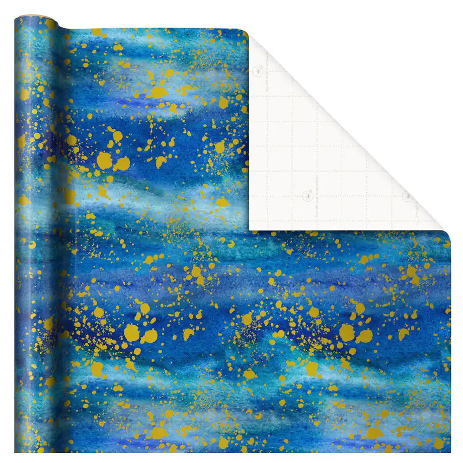 Hallmark Blue Watercolor With Gold Splatter Gift Roll Wrap (2 m)