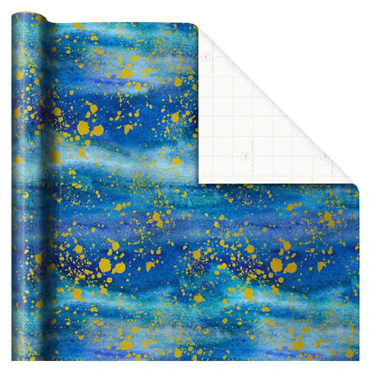 Hallmark Blue Watercolor With Gold Splatter Gift Roll Wrap (2 m)