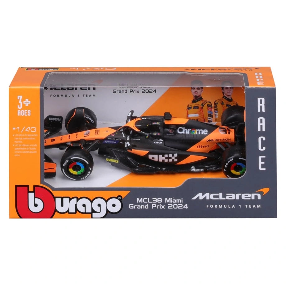 Bburago McLaren MCL38 #4 Lando Norris Die-Cast Car (1:43, Orange/Black)