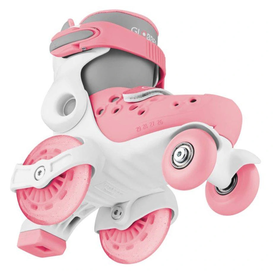 Globber Learning Adjustable Quad Skates (EU 26–29, Pink/Grey)