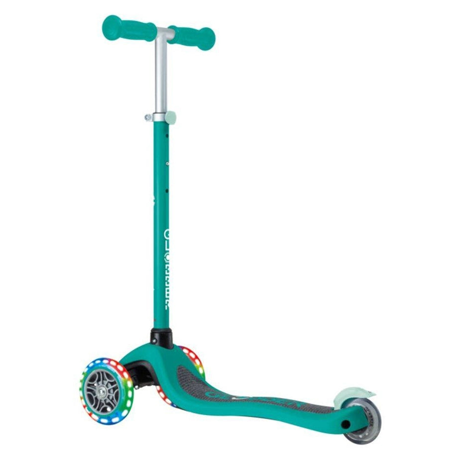 Globber Primo Lights Foldable 3-Wheel Kick Scooter (Emerald Green)