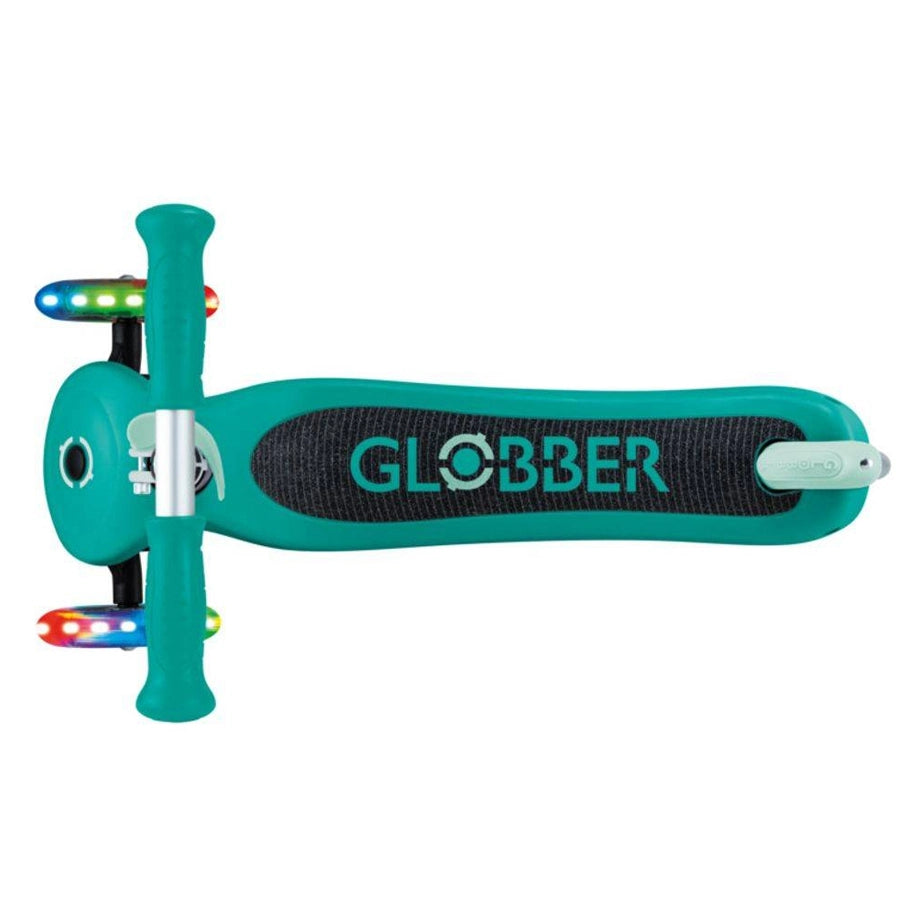 Globber Primo Lights Foldable 3-Wheel Kick Scooter (Emerald Green)