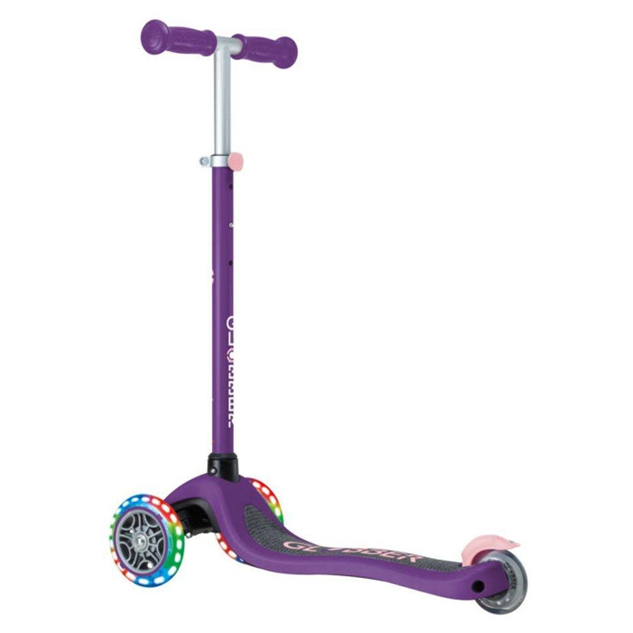 Globber Primo Lights Foldable 3-Wheel Kick Scooter (Purple)
