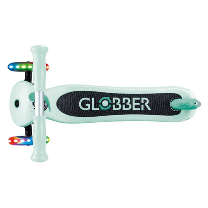 Globber Primo Lights Foldable 3-Wheel Kick Scooter (Mint Green)