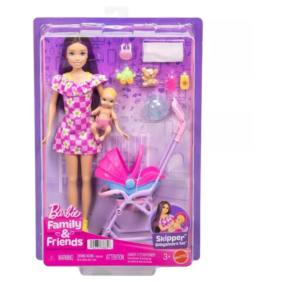 Mattel Barbie Family & Friends Skipper Babysitters Playset With Blonde Baby Doll (7 Accessories)