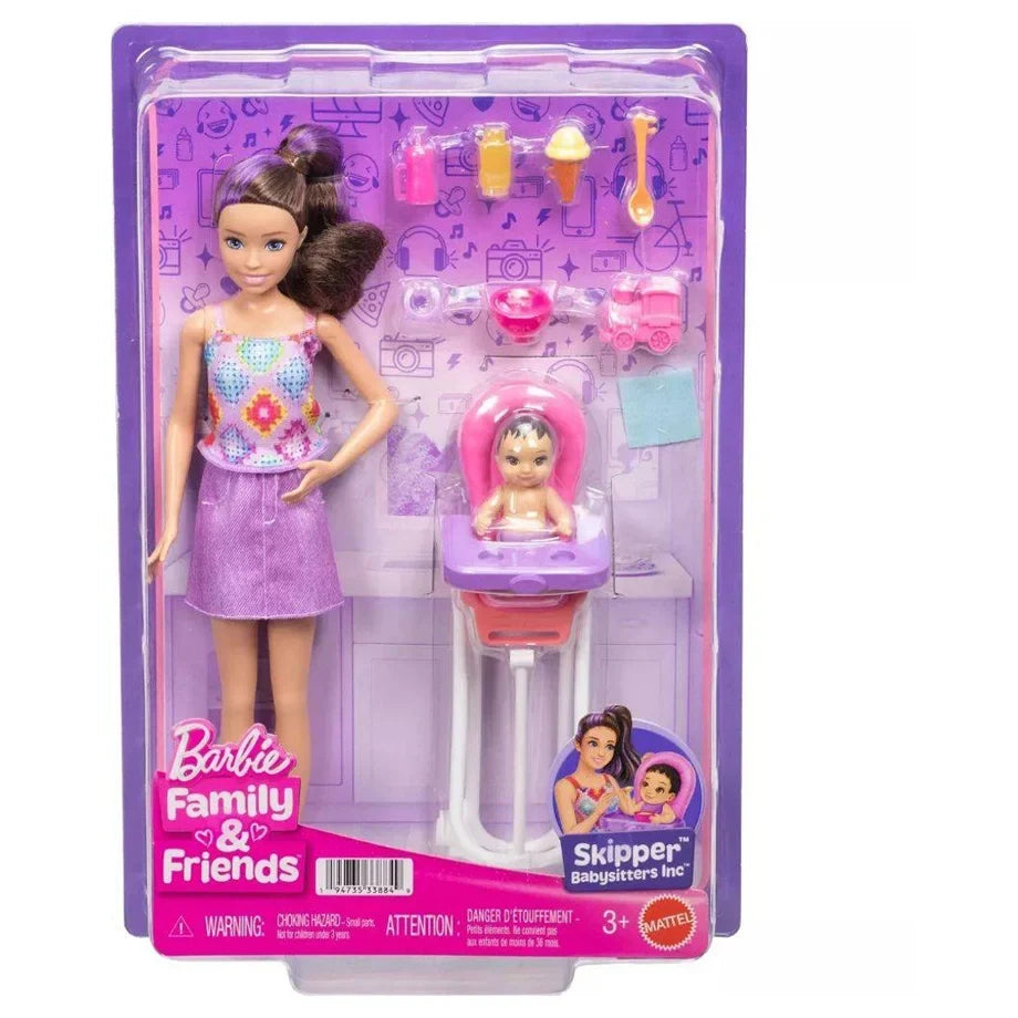 Mattel Barbie Family & Friends Skipper Babysitters Playset with Brunette Baby Doll (8 Accessories)