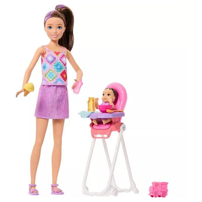 Mattel Barbie Family & Friends Skipper Babysitters Playset with Brunette Baby Doll (8 Accessories)