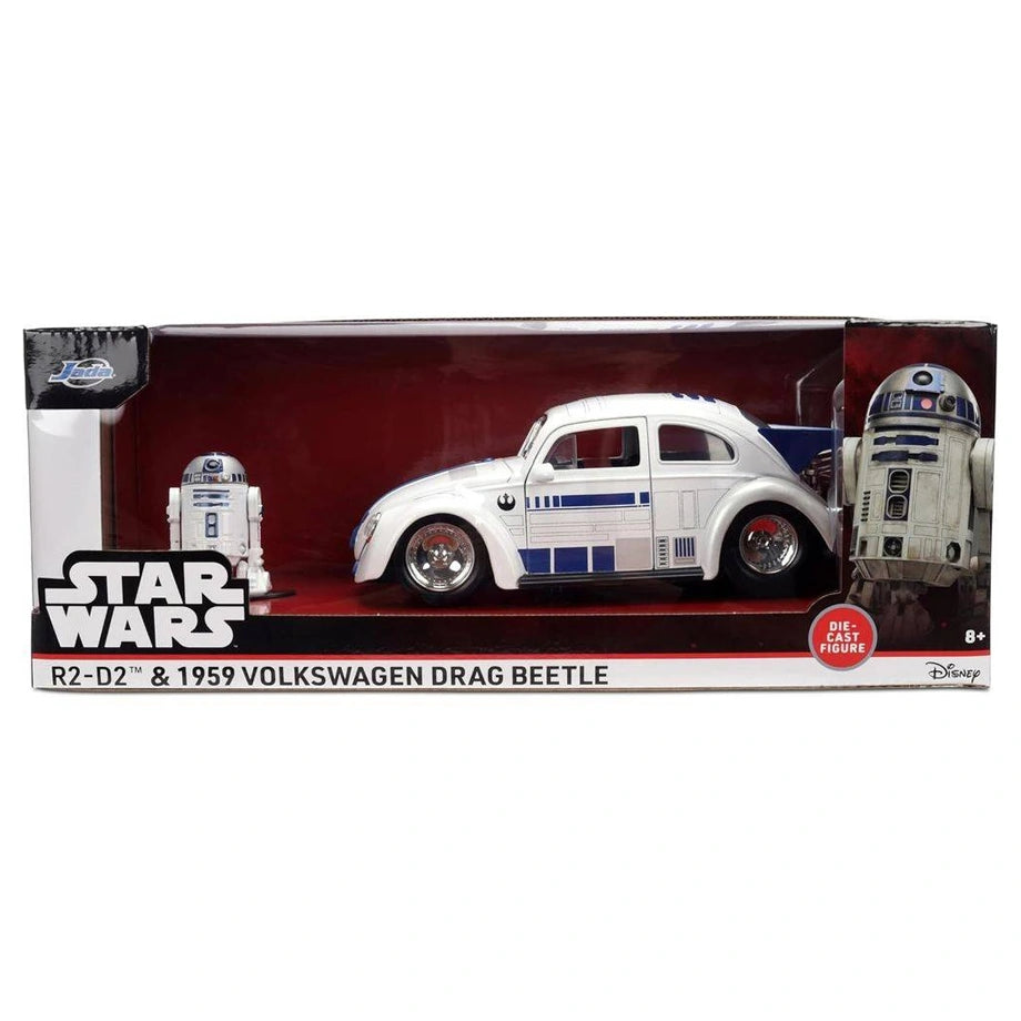 Jada Toys Wars R2-D2 Figure & 1959 Volkswagen Drag Beetle Die-cast Car Set (1:32, White)