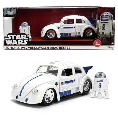 Jada Toys Wars R2-D2 Figure & 1959 Volkswagen Drag Beetle Die-cast Car Set (1:32, White)