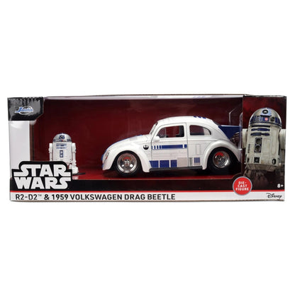 Jada Toys Wars R2-D2 Figure & 1959 Volkswagen Drag Beetle Die-cast Car Set (1:24, White/Blue)